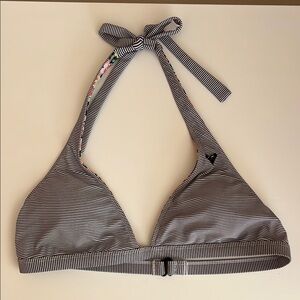 Roxy Reversible Black Striped & Floral print Halter Bikini Top
